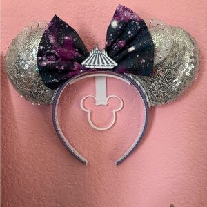 Silver Sequin Ears with Galaxy Bow